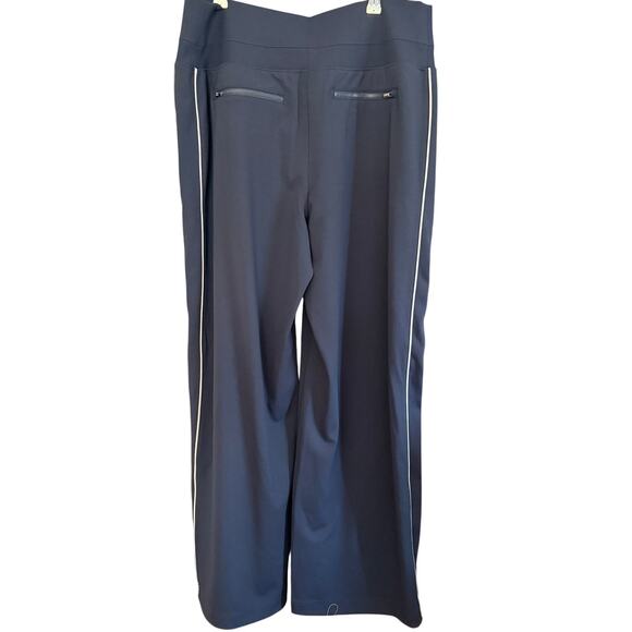 ATHLETA | Navy Blue Venice Wide Leg Track Pants with Side Stripe | Extra Large - Picture 3 of 8